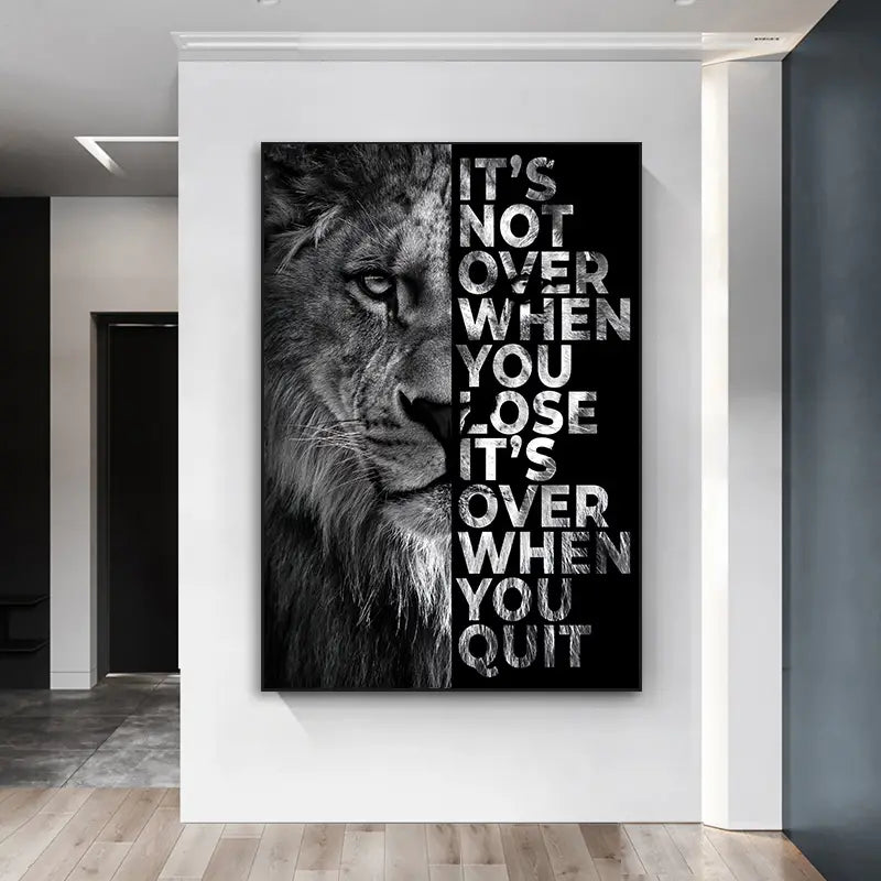 Frameless Lone Lion Motivational Quote